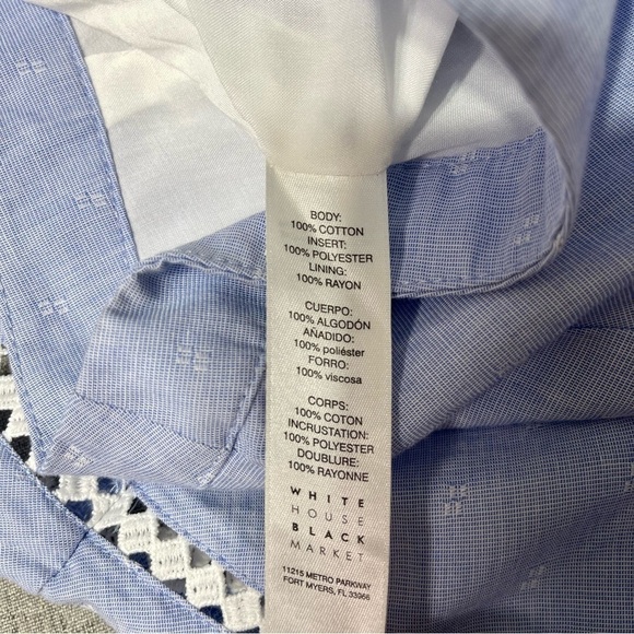 White House Black Market Chambray Blue Soft Skirt Embroidered Trim 6 - Picture 9 of 9